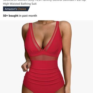 Mesh Tummy Control Swimsuit Push Up High Waisted Bathing Suit
